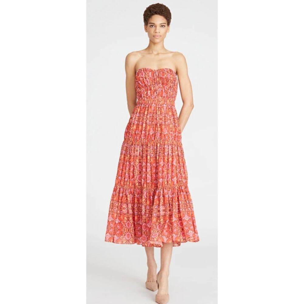 NWOT AMUR Mariana Rosewood Paisley Strapless Midi Dress Size 6